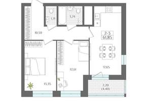 2-к квартира, вторичка, 62м2, 21/22 этаж