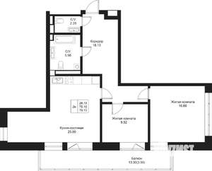 2-к квартира, вторичка, 79м2, 4/5 этаж