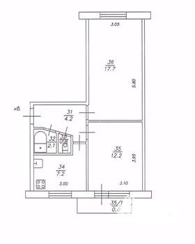2-к квартира, вторичка, 44м2, 5/5 этаж
