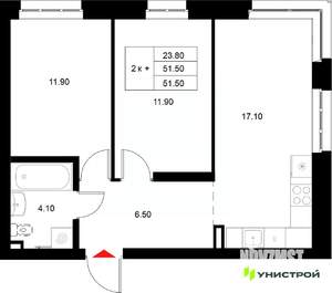 2-к квартира, вторичка, 52м2, 2/22 этаж