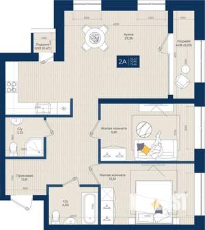2-к квартира, вторичка, 73м2, 13/20 этаж