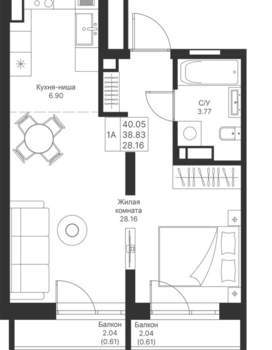 1-к квартира, вторичка, 40м2, 4/25 этаж