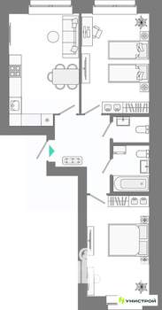 2-к квартира, вторичка, 61м2, 7/10 этаж