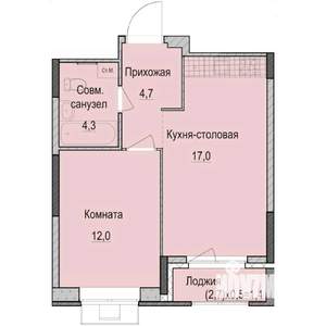 1-к квартира, строящийся дом, 39м2, 7/14 этаж