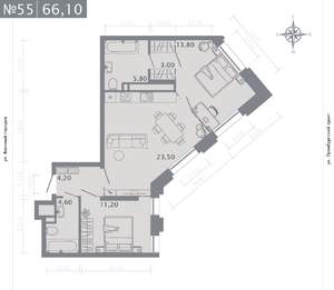 2-к квартира, строящийся дом, 66м2, 8/25 этаж