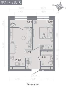 1-к квартира, строящийся дом, 38м2, 9/23 этаж