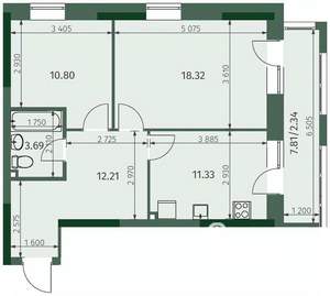 2-к квартира, вторичка, 59м2, 22/25 этаж