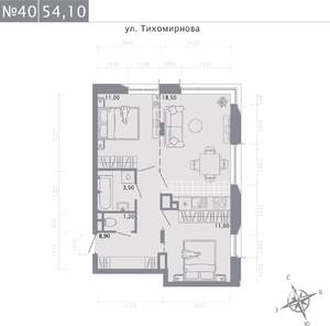 2-к квартира, строящийся дом, 54м2, 3/5 этаж