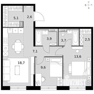 3-к квартира, вторичка, 67м2, 11/19 этаж
