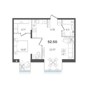 1-к квартира, строящийся дом, 53м2, 3/5 этаж