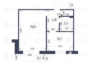 1-к квартира, вторичка, 37м2, 1/9 этаж