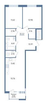 2-к квартира, строящийся дом, 71м2, 2/13 этаж