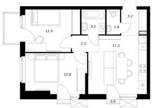 2-к квартира, вторичка, 53м2, 13/17 этаж