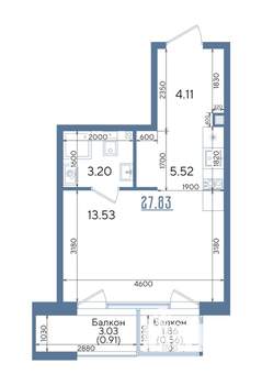 Студия квартира, строящийся дом, 28м2, 2/13 этаж