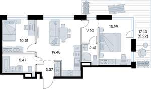 2-к квартира, строящийся дом, 64м2, 3/8 этаж