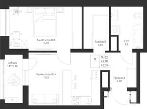 1-к квартира, вторичка, 48м2, 13/23 этаж