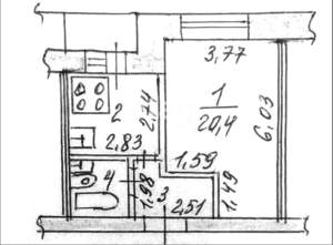 1-к квартира, вторичка, 35м2, 3/9 этаж