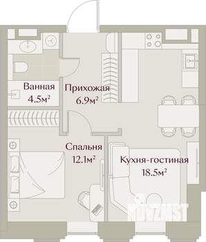 1-к квартира, вторичка, 42м2, 6/8 этаж