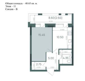 1-к квартира, вторичка, 38м2, 11/21 этаж