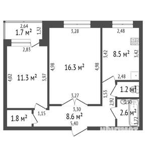 2-к квартира, вторичка, 53м2, 3/5 этаж