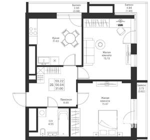 2-к квартира, вторичка, 59м2, 23/24 этаж
