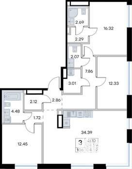 3-к квартира, вторичка, 105м2, 5/8 этаж