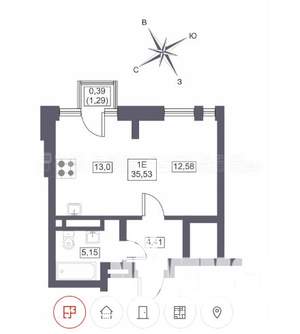1-к квартира, вторичка, 36м2, 4/8 этаж