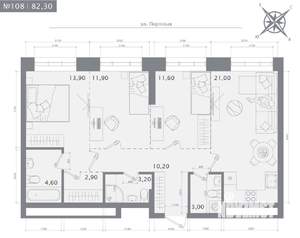 3-к квартира, строящийся дом, 82м2, 4/23 этаж