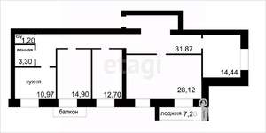 4-к квартира, вторичка, 121м2, 8/9 этаж