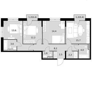 3-к квартира, вторичка, 79м2, 4/14 этаж