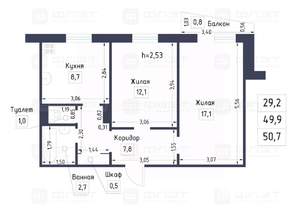 2-к квартира, вторичка, 50м2, 9/9 этаж