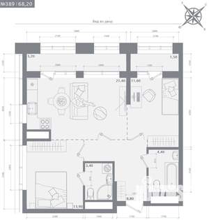 2-к квартира, строящийся дом, 68м2, 6/23 этаж