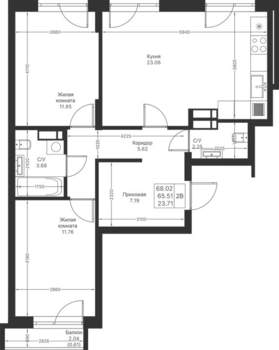 2-к квартира, вторичка, 68м2, 8/25 этаж