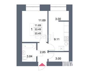 1-к квартира, сданный дом, 33м2, 2/10 этаж