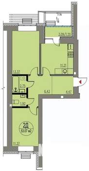 2-к квартира, сданный дом, 53м2, 6/10 этаж