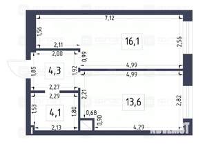 1-к квартира, сданный дом, 38м2, 2/25 этаж