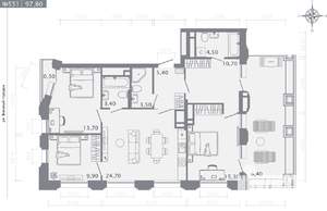 3-к квартира, строящийся дом, 98м2, 22/25 этаж