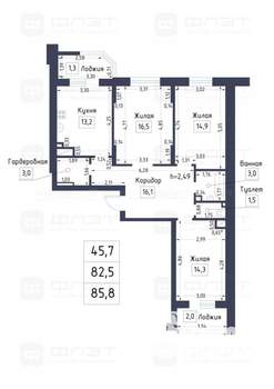 3-к квартира, вторичка, 86м2, 3/18 этаж