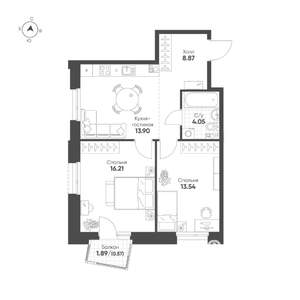 2-к квартира, строящийся дом, 57м2, 3/19 этаж