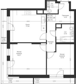 2-к квартира, вторичка, 68м2, 10/25 этаж