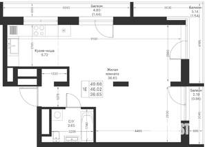 1-к квартира, вторичка, 50м2, 12/25 этаж