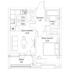 1-к квартира, вторичка, 40м2, 3/9 этаж