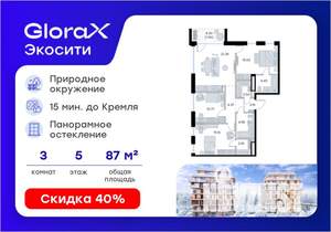 3-к квартира, вторичка, 87м2, 5/8 этаж