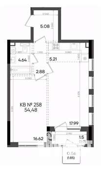 2-к квартира, вторичка, 54м2, 18/23 этаж