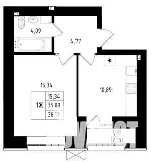 1-к квартира, вторичка, 36м2, 5/15 этаж