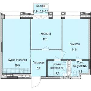 2-к квартира, строящийся дом, 61м2, 5/14 этаж