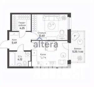 1-к квартира, сданный дом, 44м2, 5/9 этаж