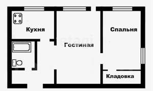 2-к квартира, вторичка, 41м2, 1/5 этаж