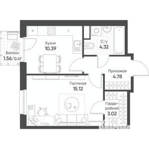 1-к квартира, вторичка, 38м2, 8/18 этаж