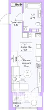 Студия квартира, вторичка, 28м2, 20/25 этаж